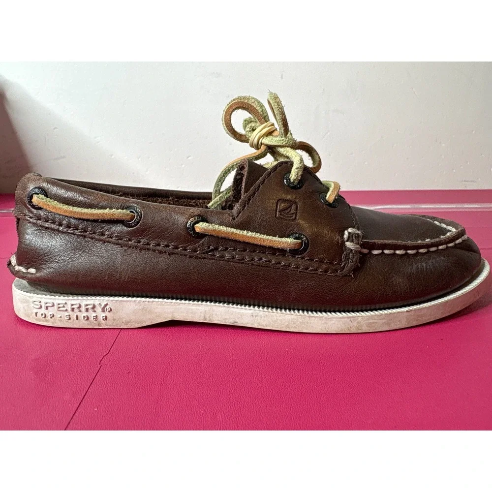 Sperry Boys Authentic Original Brown Leather Boat Shoes 12.5M Preppy Nautical